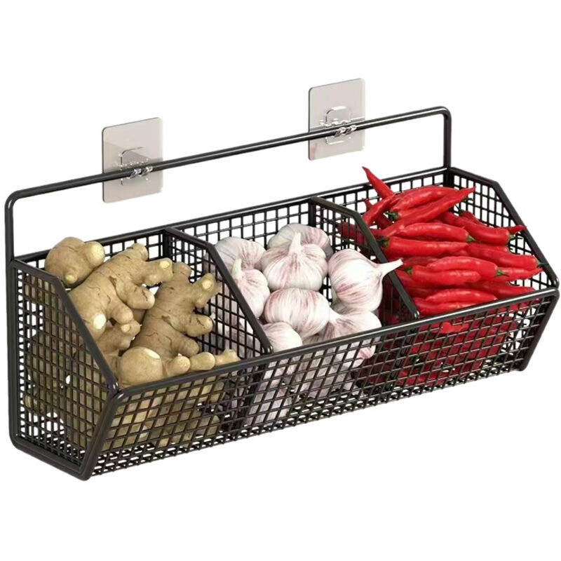 Wandmontierter Korb Mit Haken, Küchenorganizer Aus Metall