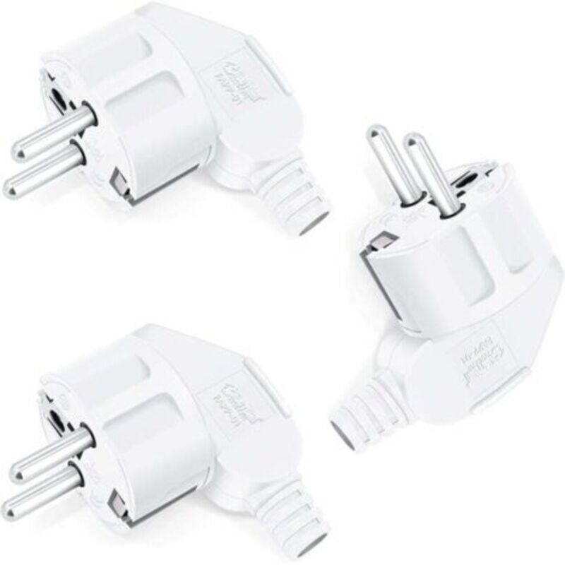 3 X Schuko-stecker, 250 V (16 A), Schutzkontaktstecker Mit Knickschutztülle, Schuko-stecker Aus Kunststoff, Bruchfest, Langlebig, Verwendbar Für 8-10 Mm Kabel (weiß)