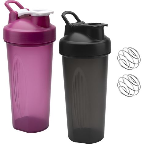 Zwei 600-ml-shaker-flaschen Für Eiweißpulver, Mit Mischungen, Graduierungen Und Anti-flaschen-konzept.