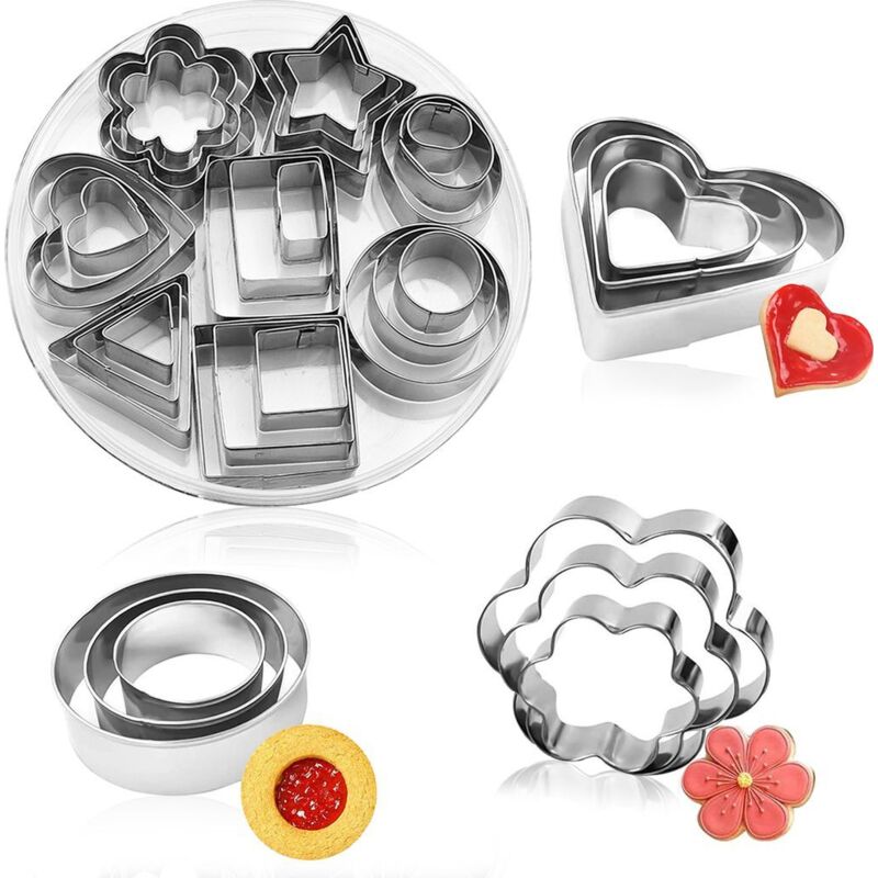Ausstechformen-set 24-teilig, Mini-keksausstecher Aus Edelstahl, Herz-, Stern-, Kreis- Und Rundformen, Gebäck-backform Für Kekse, Zuckerpaste, Kuchendekorat