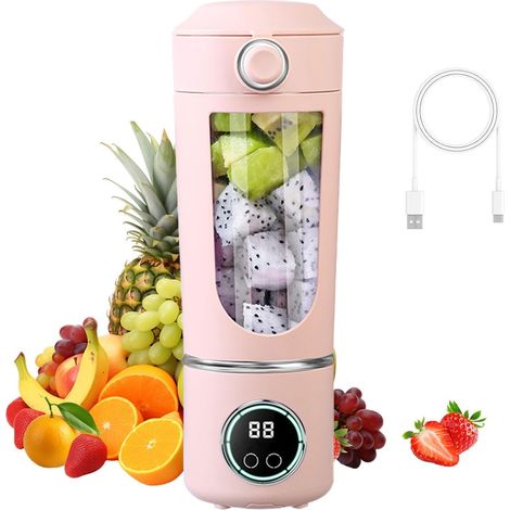 Smoothie-mixer, Mini-smoothie-mixer 700 Ml, Tragbarer Mini-mixer Usb Mit 12 Lamellen, Tragbarer Mixer Für Frische Säfte (1500 Mah, Rose)