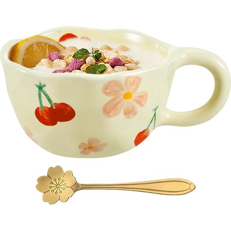 Keramiktasse Mit Floralem Motiv, Café-tasse, Mignon-tasse, Mit Kochutensilien, Ästhetische Und Kreative Tasse.