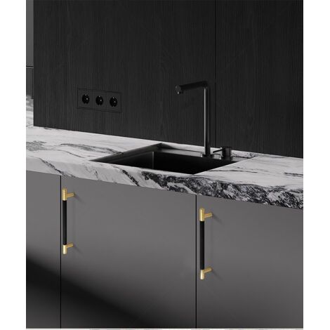 2er-pack Schwarze Und Goldene Küchenschrankgriffe Aus Aluminiumlegierung, Lochabstand 128 Mm, Mit Schrauben, Geeignet Für Schreibtischschubladen