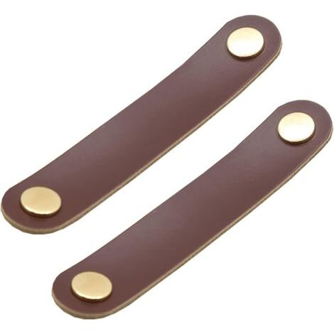 Set Mit 2 Schranktürgriffen Aus Messing Und Dunkelbraunem Leder, Länge 130 Mm, Mit Schrauben, Geeignet Für Kleiderschränke Und Küchen