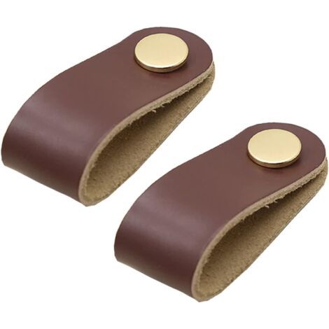 Set Mit 2 Schranktürgriffen Aus Messing Und Dunkelbraunem Leder, Länge 65 Mm, Mit Schrauben, Geeignet Für Kleiderschränke Und Küchen