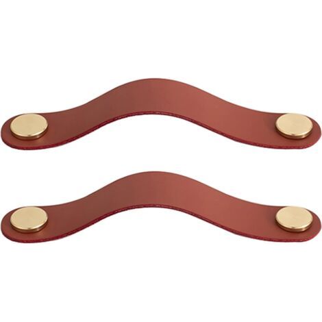 Set Mit 2 Schranktürgriffen Aus Leder Und Messing, Burgunderrot, Länge 130 Mm, Schubladengriffe Mit Schrauben, Geeignet Für Schränke