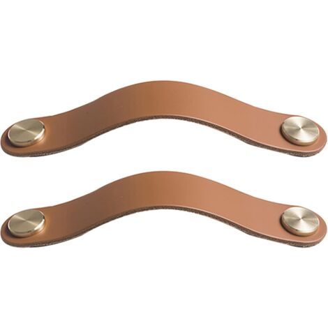 Set Mit 2 Schranktürgriffen Aus Messing Und Braunem Leder, 190 Mm Länge, Mit Schrauben Für Schränke