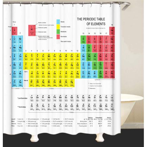 Rideau De Douche Mit Tableau Periodischer Elemente Für Den Baderaum, Mit 12 Häkeln – 180 X 180 Cm