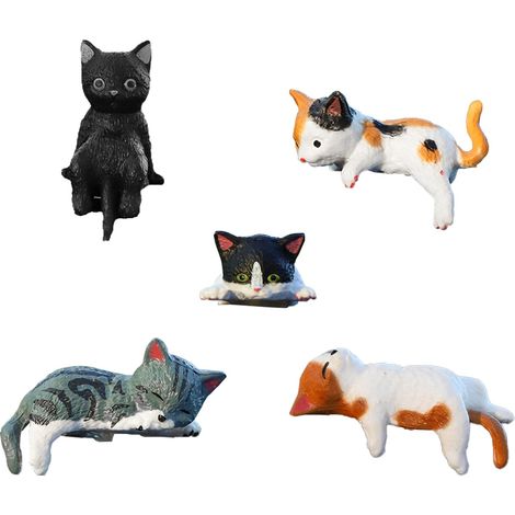 Lot Von 5 Miniatur-chats-statuetten, Accessoires Für Das Auto-bord, Bezaubernde Chats-dekorationen Aus Kunstharz, Innendekoration