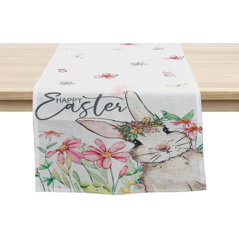 Chemin De Table Lapin De Printemps – Rustikale Dekoration Im Lin-stil Mit Blumenmotiven Und Papillons, Tischdekoration