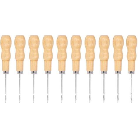 10 Stück Alène À Coudre En Cuir Avec Manche En Wood, 125 Mm, Kit D'Outils De Réparation Et De Bricolage