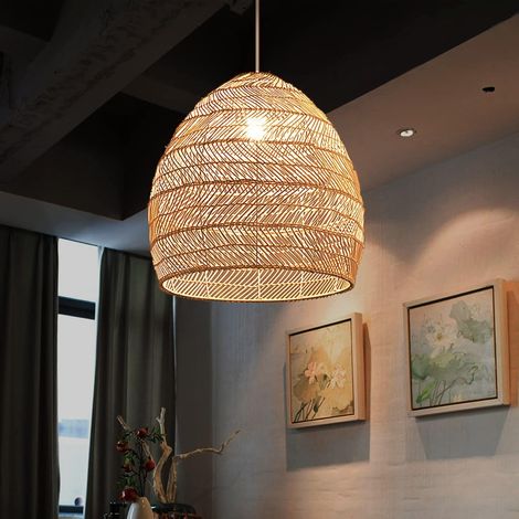Kronleuchter, Hängeleuchte Aus Rattan Im Vintage-stil, Lampenschirm E27, 40 X 40 Cm -