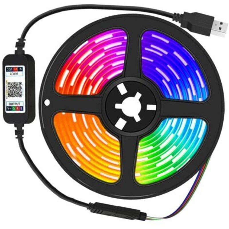 Led-leuchtband Rvb 5050, 2 M, Musiksynchronisation, Bluetooth-anwendung, 16 Millionen Farben, Einstellbare Leuchtkraft, Ip65, Umgebungsbeleuchtung Für Tv/gerät, Mehrfarbig