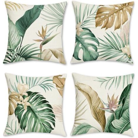 4 Stück Kissenbezug Mit Tropischen Blättern, 45 X 45 Cm, Blätter, Braun, Grün, Dekorativer Kissenbezug Für Sofa, Zuhause, Garten, Outdoor, Sommerdekoration