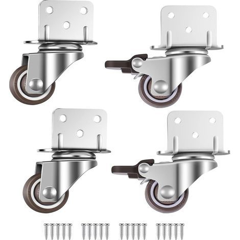 Set Mit 4 Kleinen Drehbaren Möbelrollen, 25 Mm Mit Bremse, L-platte (25 Mm)