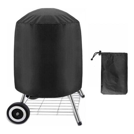 Schwarze, Runde Grillabdeckung Für Holzkohlegrill, 190t Polyester-taft Mit Silberner Rückseite, Wasserdicht, Winddicht, Uv- Und Reißfest, Mit Aufbewahrungstasche