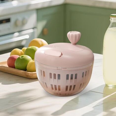 Obstschale Mit Deckel, 360°-drehung Und Griff, Ideal Zum Waschen Und Abtropfen Von Obst (rosa)