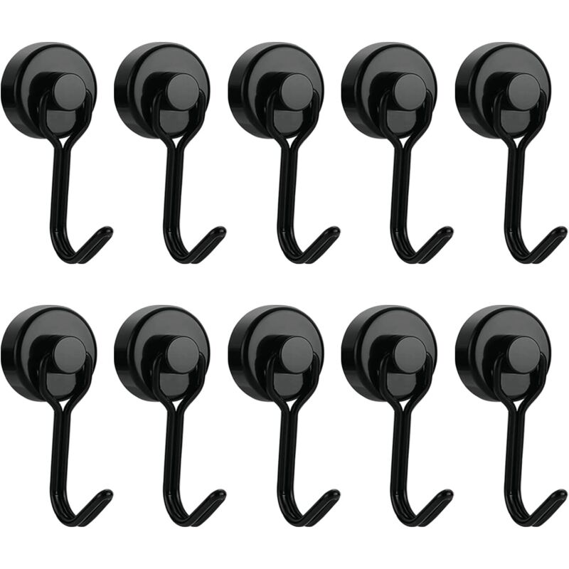 Magnetische Haken, Robuste Magnetische Kleiderbügel, Leistungsstarke Magnete Zum Aufhängen An Kühlschränken, Maximale Tragfähigkeit: 15 Kg, Schwarz, 10 Stück