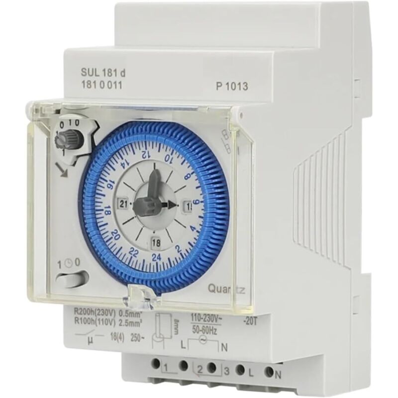 110-230 V Ac Analoger Mechanischer Timer Sul181h / Sul181d, 24-stunden-zyklus, 15-minuten-intervall, Manuelle/automatische Steuerung, Din-schienen-zeitschalter, Programmierbares Zeitrelais