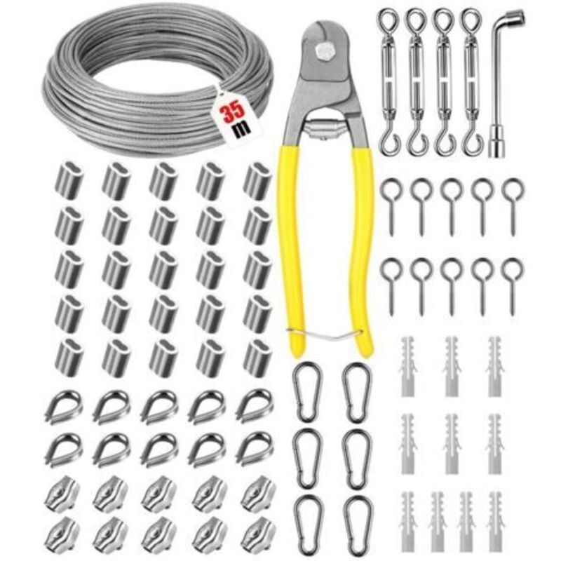 Kit Aus 3 Mm Dickem Draht Und Draht, 35 M, Edelstahlkabel 304, Drahtaufhängung Mit Häkelnadel, Pvc-ummanteltes Drahtseil Für Festsitzende Pflanzen, Drahtseil, Leuchtende Aufhängung