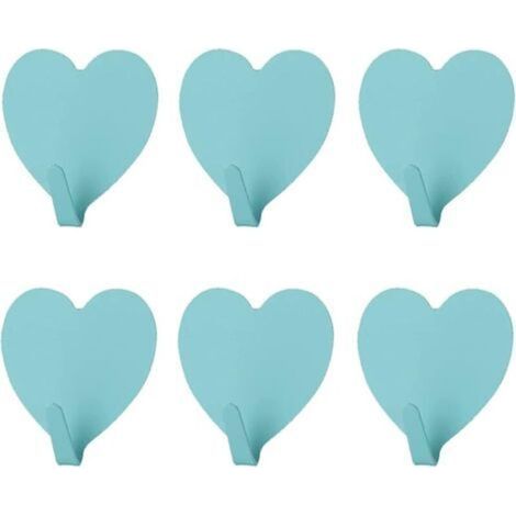 6er-pack Dekorative Herzförmige Wandhaken, (blau), Starker, Selbstklebender Wandhaken Aus Edelstahl Für Zuhause, Küche, Badezimmer, Büro