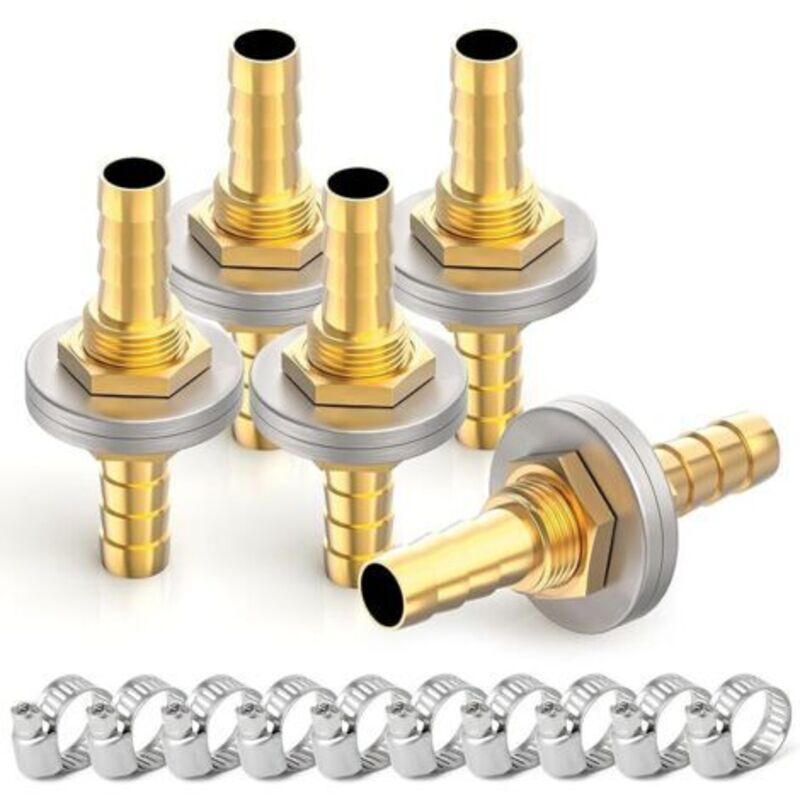 5 Stück 8mm Bis 8mm Tuyau En Laiton Barbe À Tête Traversante Hexagonale Raccord Droit Mit 10 Stück Colliers De Serrage