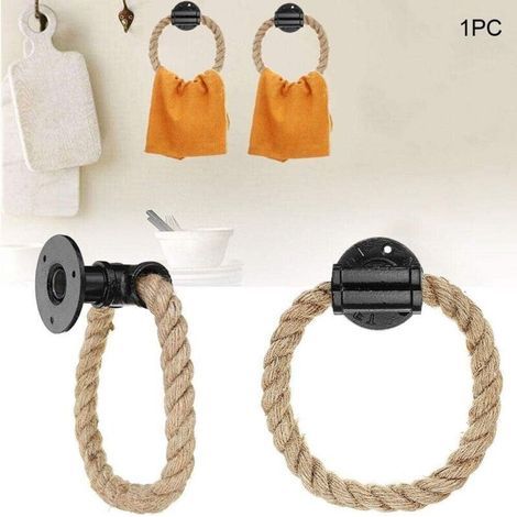 Wandmontierter Handtuchhalter Im Industriellen Stil, Eisenrohr, Hanfseil, Dekoration Für Badezimmer, Toilette, Hotel, Zuhause