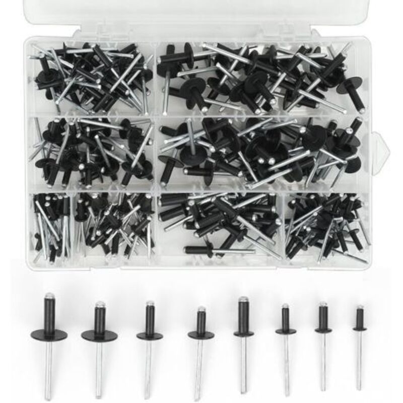 200 Stück Nieten Aus Aluminium, 3,2 X 8 Mm, 3,2 X 10 Mm, 4 X 10 Mm, 4 X 14 Mm, 4,8 X 14 Mm, 4,8 X 18 Mm, 8-teiliges Nieten-sortiment In Schwarz Aus Metall, Holz Und Kunststoff