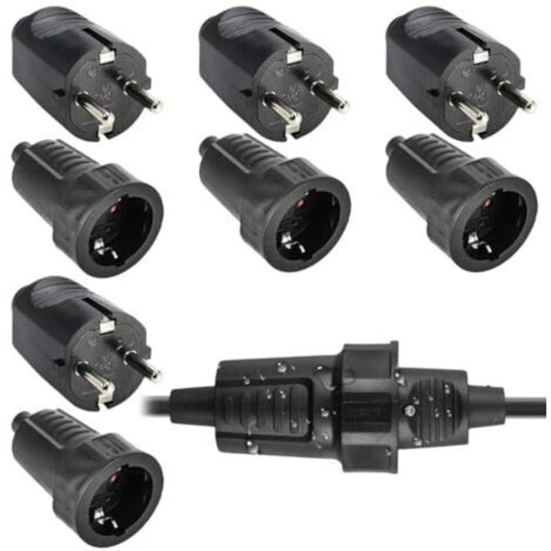 4 Paar Schuko-stecker Und -stecker: Sicherheitsstecker 250 V 16 A Ip54, Set Aus Steckern Und Zweipoligem Stecker Aus Kautschuk Mit Serre-kabel, Stecker-schuko-stecker Für Externe Verwendung