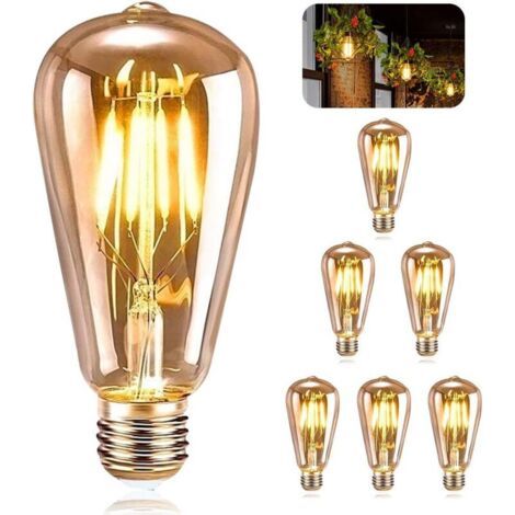 E27 St64 Vintage-led-lampen, 6er-set, Retro-edison-stil, 4 W, Warmweiß, Filament, Für Restaurants, Cafés Und Bars.