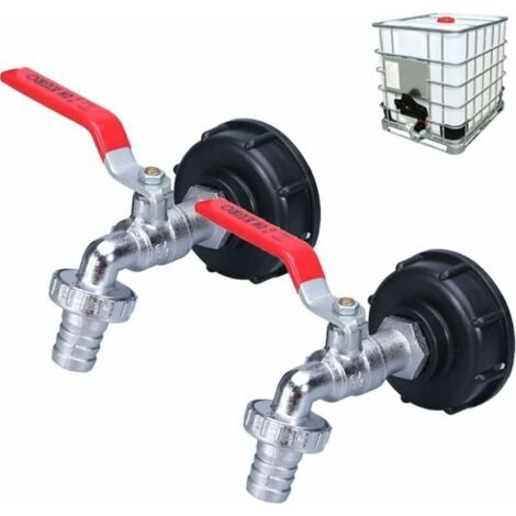 Robinet Cuve 1000l Robinet Recuperateur Eau De Pluie 2 Stück, Adaptateur De Réservoir D'Eau Ibc 1/2" Double Robinet En Laiton En Fabriqué En Pp Filetage Gros 60 Mm (1/2)