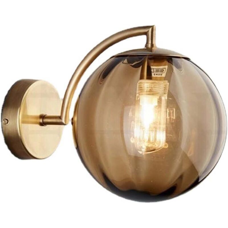 Bernsteinfarbene Glaskugel-wandleuchte, Bernsteinfarbene Glaskugel Mit Goldenem Sockel, Wandlampe Für Nachttisch (bernsteinfarben)