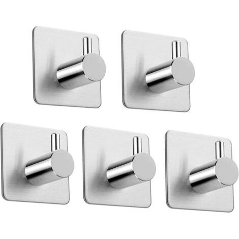 Set Mit 5 Selbstklebenden Handtuchhaken Aus Edelstahl Für Bad Und Küche. Installation Ohne Bohren. Selbstklebender Handtuchhalter Zur Wandmontage, Silberfarben.