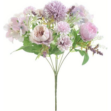 Fleurs Artificielles, 2 Bouquets De Pivoines Artificielles En Soie, Hortensien, Œillets Et Marguerites En Plastique (violett)