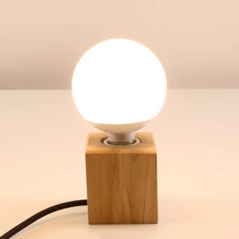 Würfelförmige Tischlampe Aus Holz, Doppeltes E27-kabel, 1,8 M Mit Unterbrechung, Max. 60 W, Dekorative Lampe Für Retro-industrie-edison, Verwendet Im Schlafzimmer Auf Dem Sofa, Im Salon, Im Studio, Im