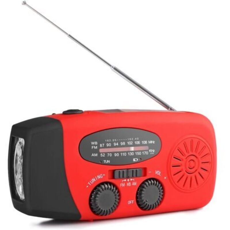 Pr Radio Solaire Portable, Main Manivelle Self Powered Am/fm/noaa Radio, Dynamo Meteo Radio Dringlichkeitsgerät Mit 3-led-taschenlampe Und Ladegerät Für Mobiltelefon Für Randonnée Camping Rouge