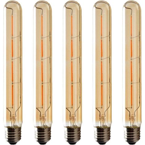 Lot Von 5 Ampullen T225 Long Tube, Filament Led Edison, 6w Culot E27 Blanc Chaud, Verre Ambré Pour Décorative Ampulle, Ac 220-240v