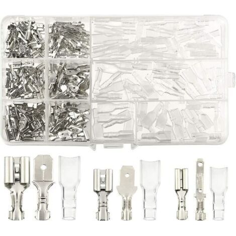270 Stück Elektrische Anschlüsse, T-stecker-drahtverbinder, Männlich-weibliche Flachdrahtverbinder, Crimp-klemmenblock Mit Isolierhülse 2,8 Mm, 4,8 Mm, 6,3 Mm
