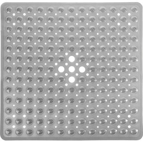 Tapis De Douche Antidérapant, 21 X 21 Pouces, Carré Et Supple, With Ventouses And Trous D'Evacuation, Gris Transparent.