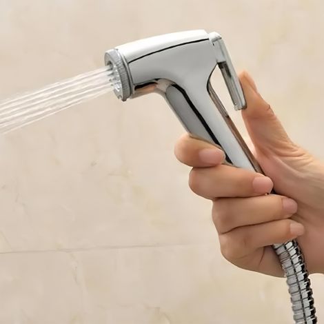 Tragbarer Bidet-spüler Für Toiletten, Verchromte Politur, Tragbarer Hygiene-pulverisator Mit Metallspirale Und Wandbefestigungsset