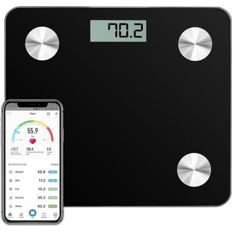 Pèse-personnes-impedanzmesser, Balance Pèse-personne-bluetooth, Ecran Retroéclairé Led Grand