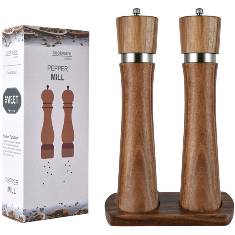 Mühlen-set Mit 2 Stück – Pfeffermühle Aus Holz – Einstellbare Dicke – Keramikkern – Naturholz
