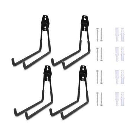Set Mit 4 Doppelten Aufbewahrungshaken Für Die Garage, Robuste Wandhaken Aus Stahl Für Elektrowerkzeuge, Leitern, Schaufeln Und Besen. Unabhängige Dehnschrauben Im Lieferumfang Enthalten.