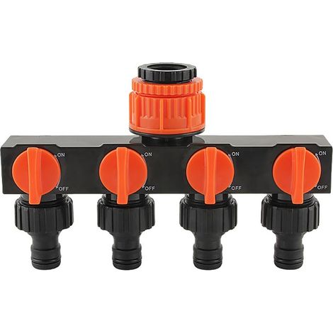 Répartiteur De Tuyau D'Arrosage À 4 Voies – Conception Anti-fuite, 4 Vannes Independents, Raccord Universal For Pelouse, Jardin And Lavage De Voiture – Orange