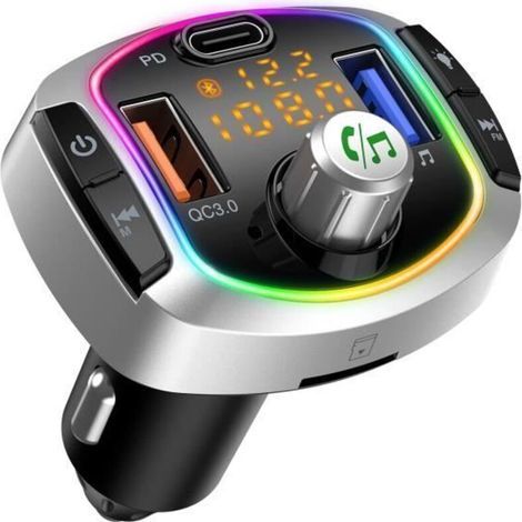 Fm-bluetooth-transmitter, Haupt-bluetooth-automobil-kit Mit Allume-zigaretten-usb-ladegerät Qc3.0 + Typ-c, Externes Tf-/ladegerät