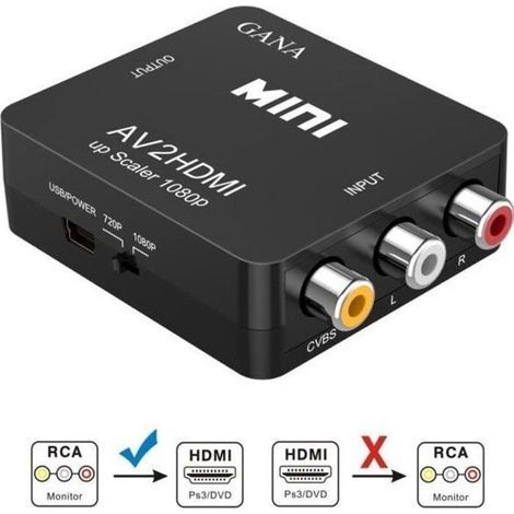 Videoadapter – Rca Zu Hdmi – 1080p-kompatibel – Schwarz – Überträgt Videosignale