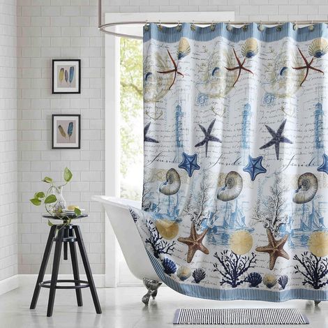 Rideau De Duche En Tissu Style Plage, Rideau De Douche Sous-marin, Rideau De Douche Plage Pour Salle De Bain