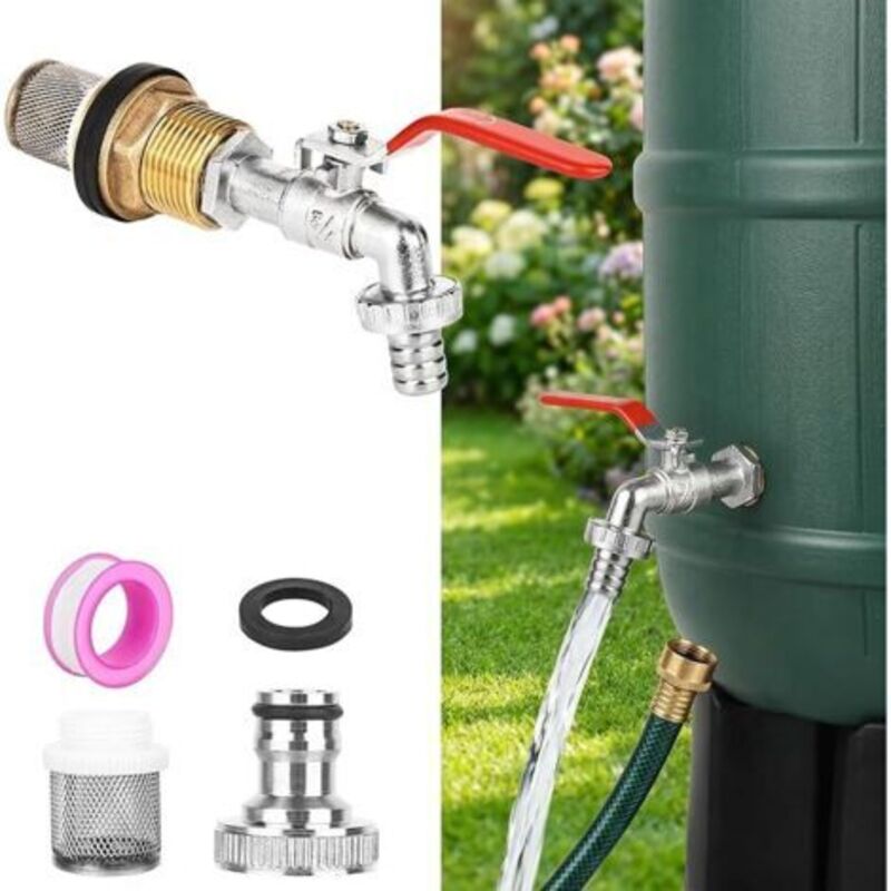 Robinet De Jardin 3/4" En Lait - Widerstandsfähig Im Gel - Mit Wäscheklammern Und Abflussband Am Rollladen - Für Den Garten, Die Waschmaschine, Das Wasserreservoir Und Die Zisterne