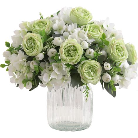 Bouquets De Pivoines Vertes Artificielles Pour Décoration, Nachahmung Einer Rose, Künstlicher Blumenstrauß, Komposition Florale En Soie, Tischmitte (vert)