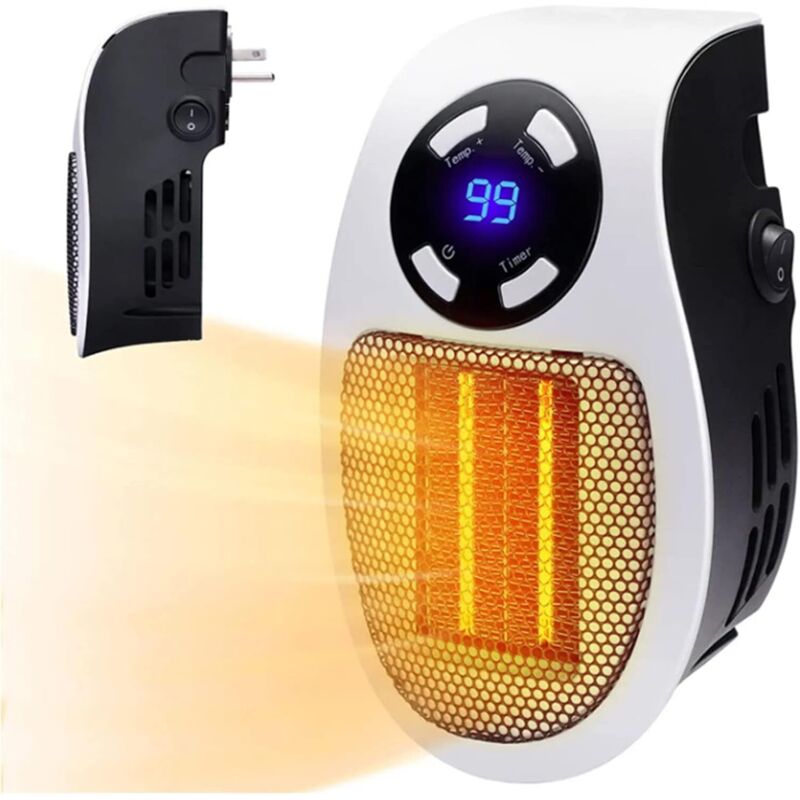 Tragbare Mini-elektrowaschmaschine Mit Ventilator, 500-w-smart-wandkopf Mit Einstellbarem Thermostat, Timer Und Led-visier, Kleine Wandheizung, Ohne Fernbedienung